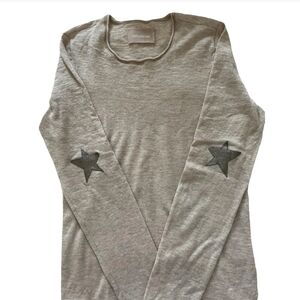 Zadig & Voltaire 100% Cashmere Taupe Crew Neck Sweater with Silver Star Details